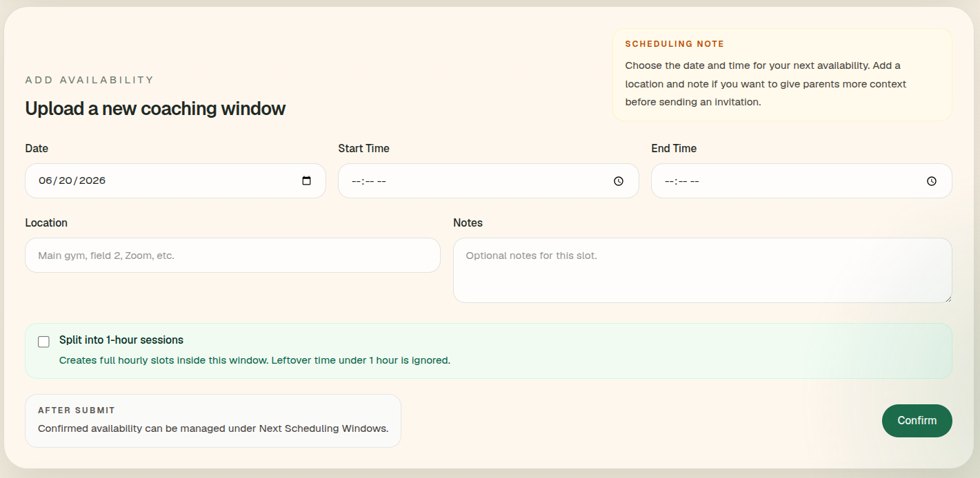 Coach Scheduler dashboard