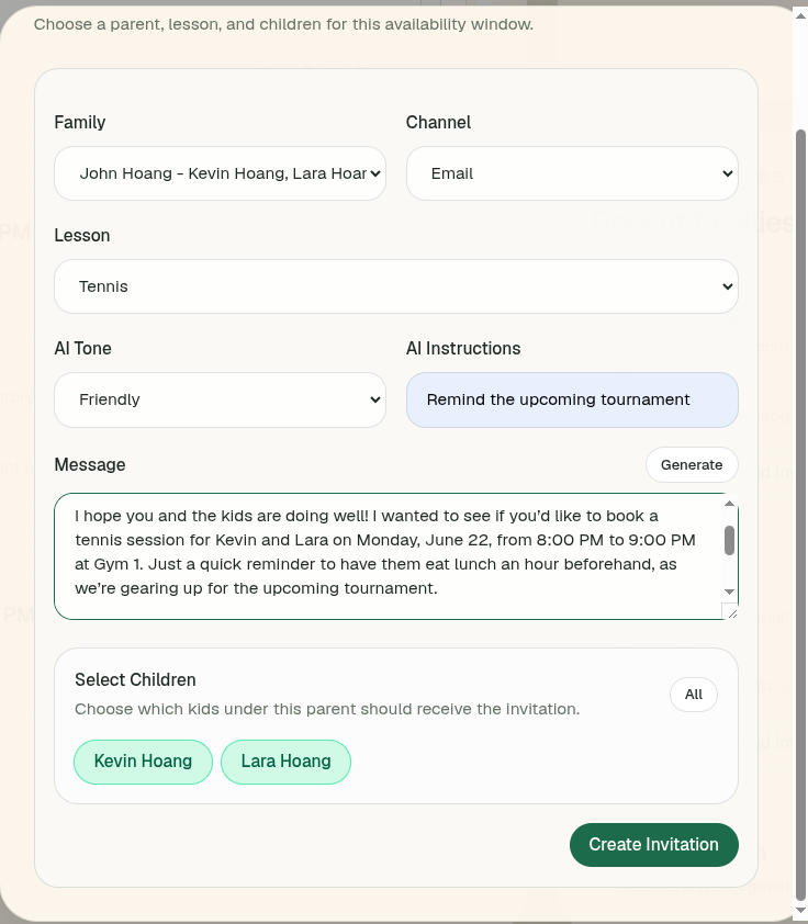 AI parent outreach draft